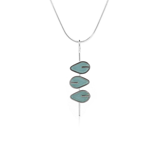 Triple Leaf Stem Duck Egg Necklace - Sterling Silver