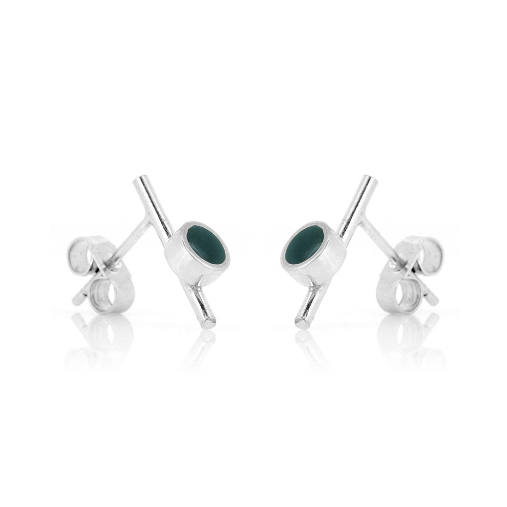 Tiny Stem And Dot Duck Egg Stud Earrings - Sterling Silver