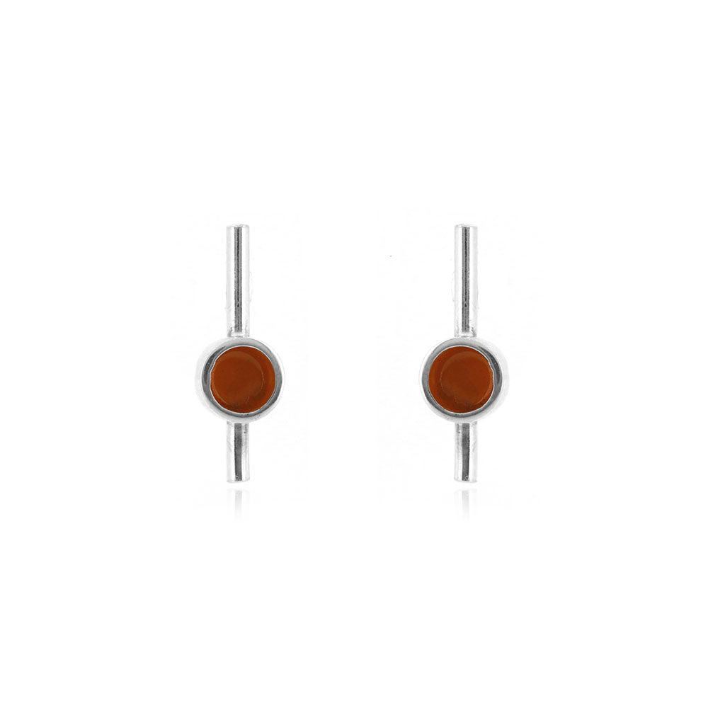 Tiny Stem And Dot Orange Stud Earrings - Sterling Silver