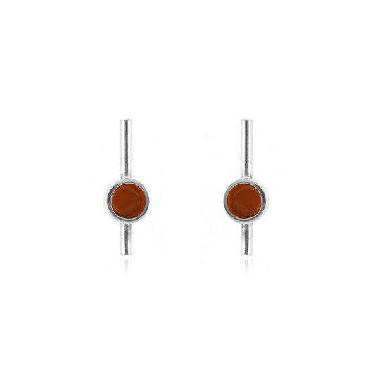 Tiny Stem And Dot Orange Stud Earrings - Sterling Silver
