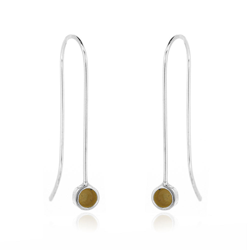 Stem And Yellow Dot Drop Earrings - Sterling Silver