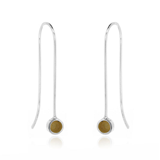 Stem And Yellow Dot Drop Earrings - Sterling Silver