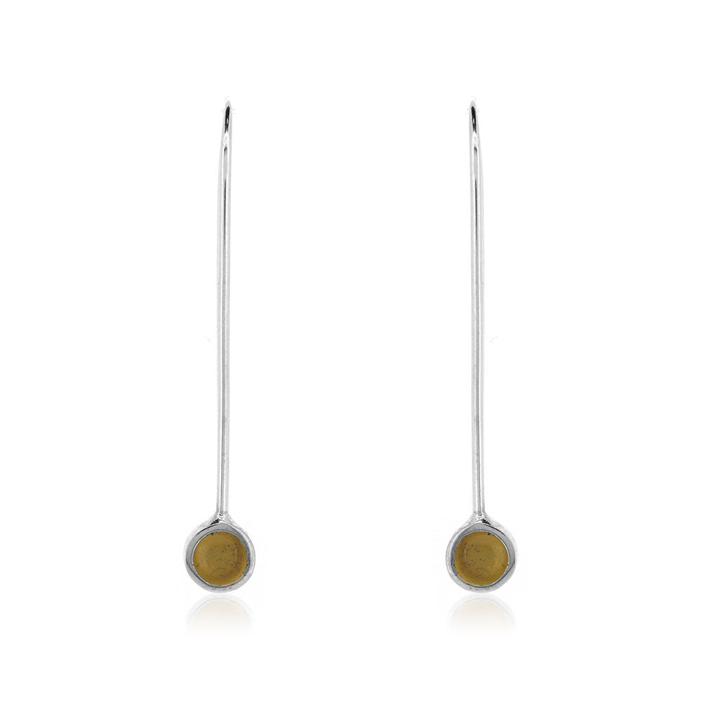 Stem And Yellow Dot Drop Earrings - Sterling Silver