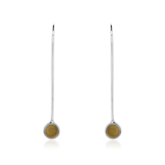 Stem And Yellow Dot Drop Earrings - Sterling Silver