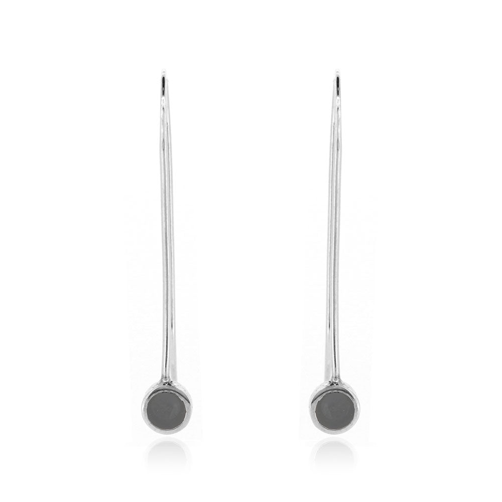 Stem And Charcoal Dot Drop Earrings - Sterling Silver
