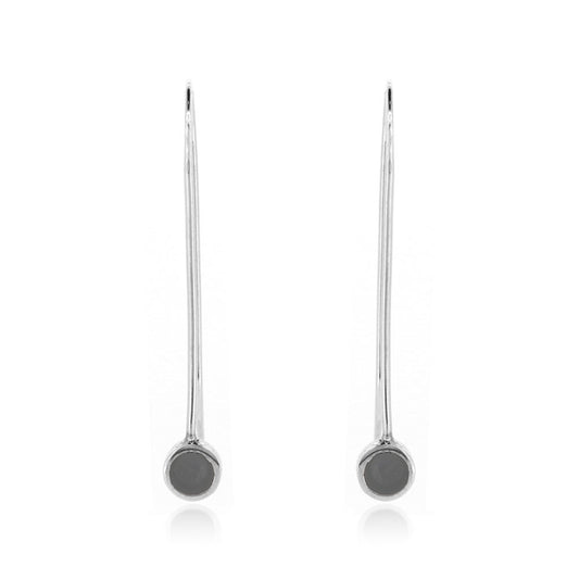 Stem And Charcoal Dot Drop Earrings - Sterling Silver