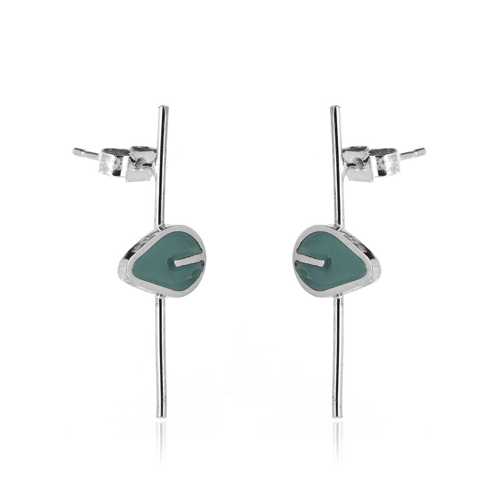 Long Stem Duck Egg Stud Earrings - Sterling Silver Stud Earrings