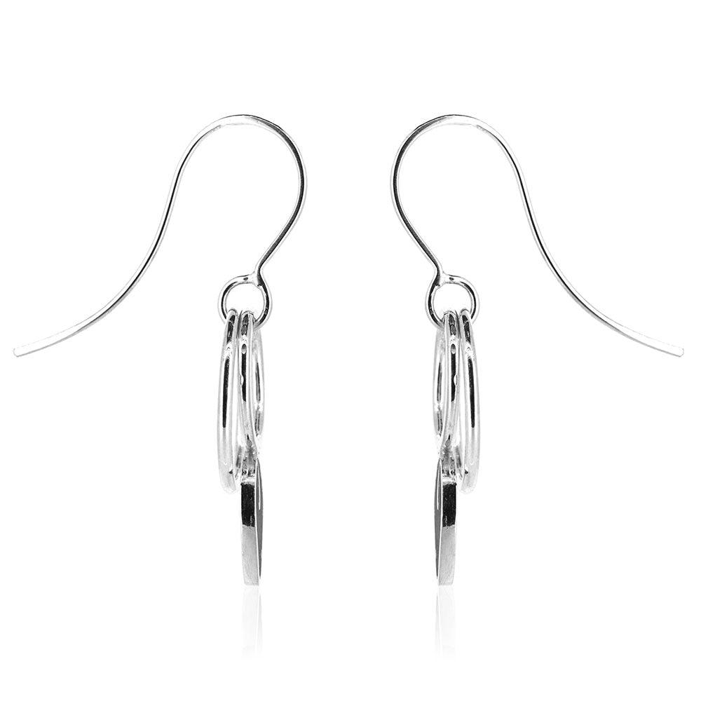 Double Circle Charcoal Leaf Drop Earrings - Sterling Silver Drop Earrings