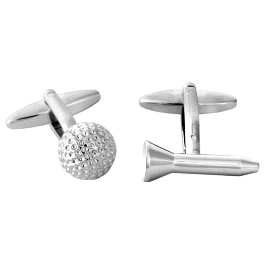 Cufflinks - Golf Ball & Tee Rhodium Plated Cufflinks