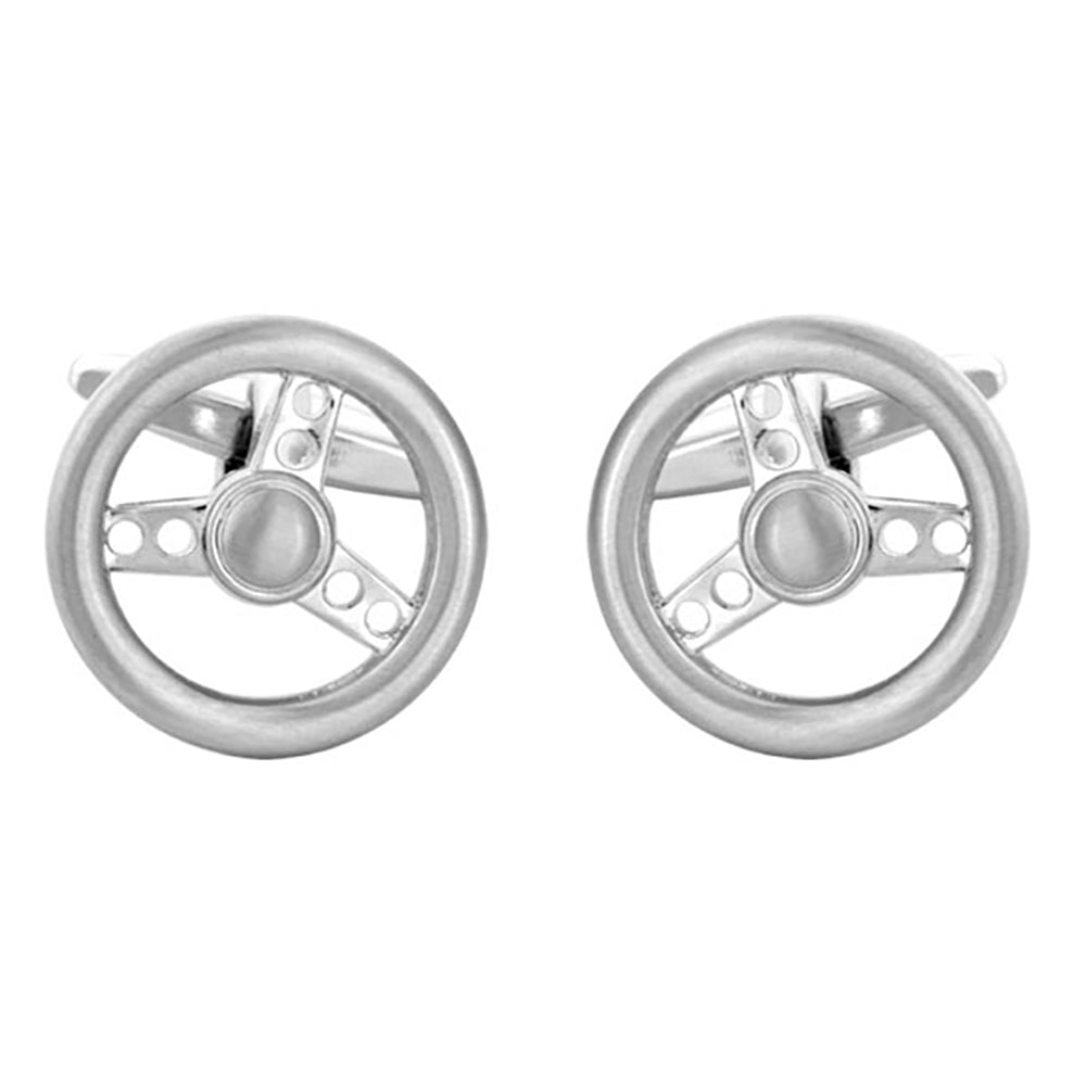 Cufflinks - Steering Wheel Rhodium Plated Rings