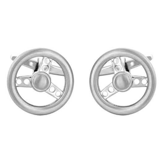 Cufflinks - Steering Wheel Rhodium Plated Rings