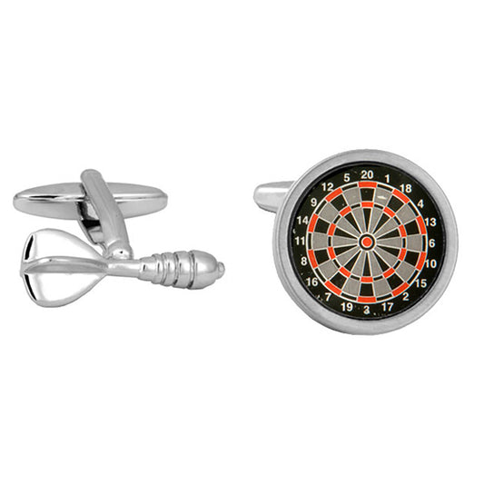Cufflinks - Dart & Dart Board Rhodium Plated Cufflinks