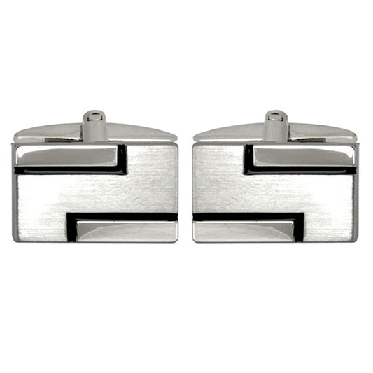 Cufflinks - Brushed with Black Lines Rhodium Plated Cufflinks