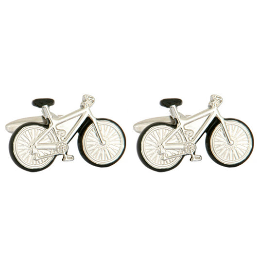 Cufflinks - Bicycle with Black Tyres Rhodium Plated Cufflinks