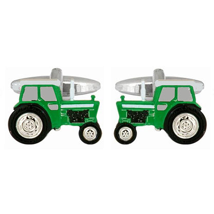 Cufflinks - Green Tractor Rhodium Plated