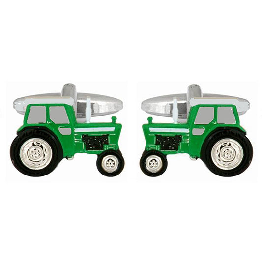Cufflinks - Green Tractor Rhodium Plated
