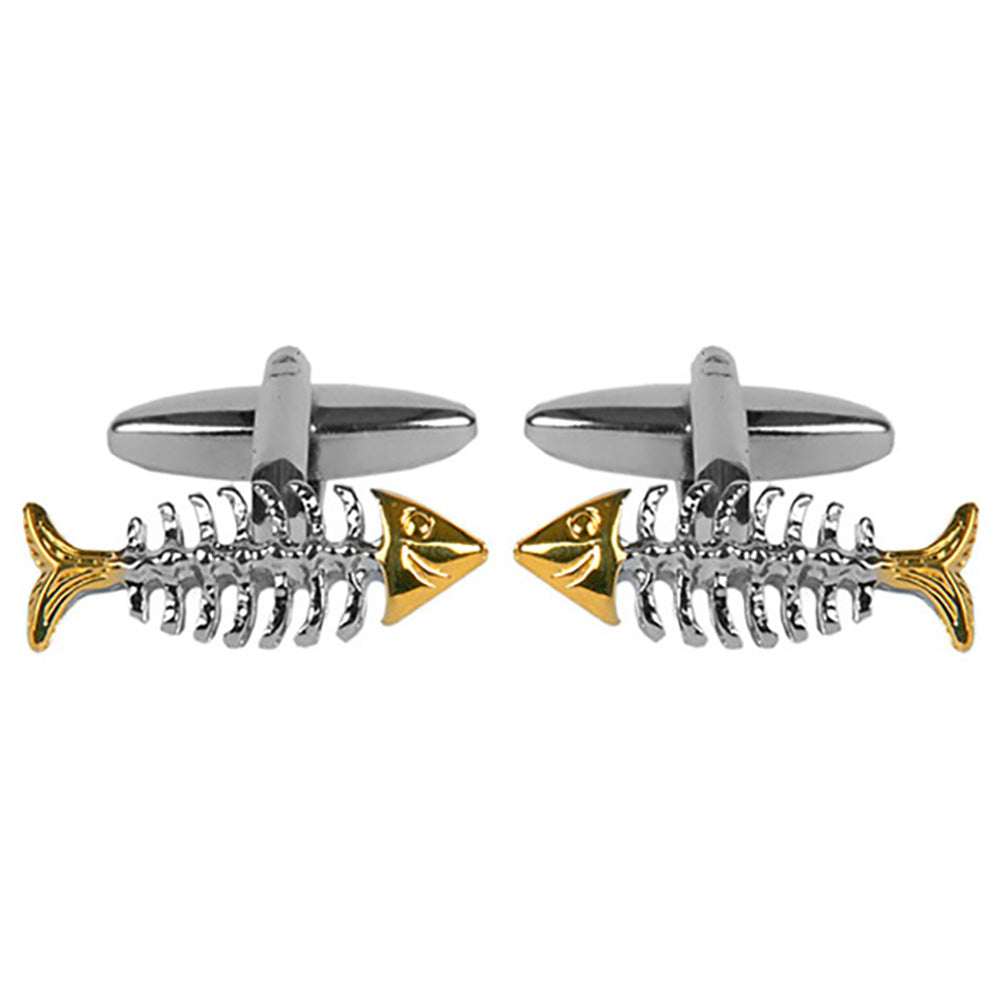 Cufflinks - Fish Skeleton Rhodium and Gold Plated Cufflinks