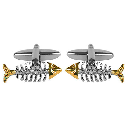 Cufflinks - Fish Skeleton Rhodium and Gold Plated Cufflinks