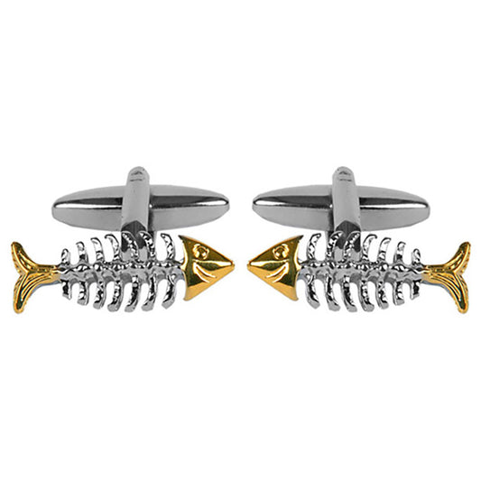 Cufflinks - Fish Skeleton Rhodium and Gold Plated Cufflinks