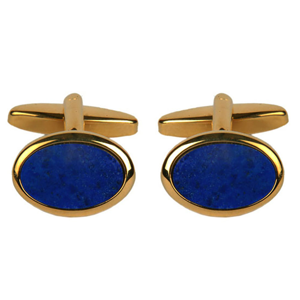 Cufflinks - Lapis Lazuli Oval Gold Plated Cufflinks