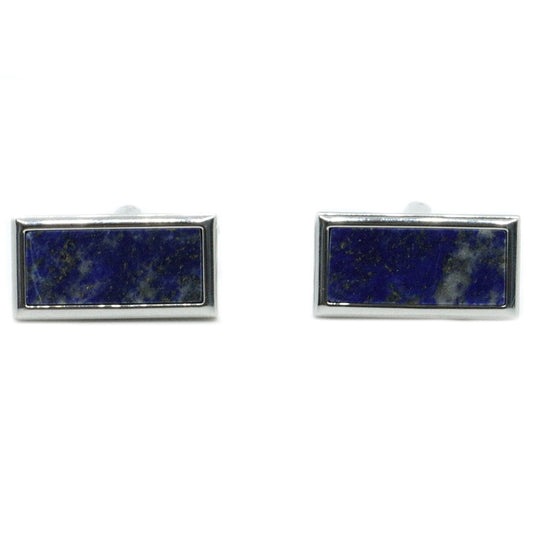 Cufflinks - Lapis Lazuli Rectangular Rhodium Plated Cufflinks