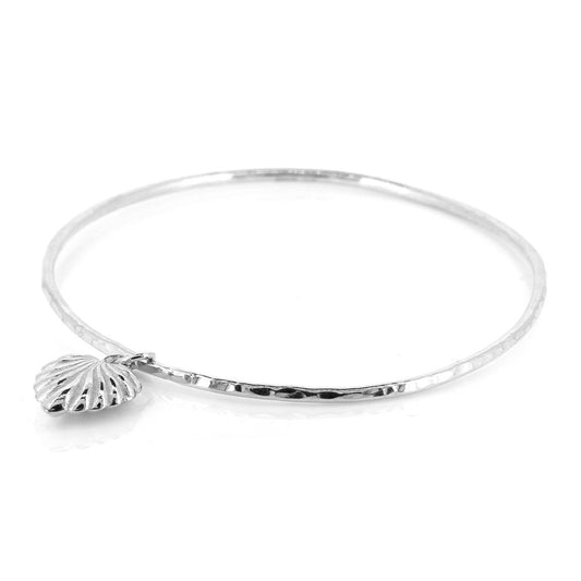 Scalloped Heart Charm Bangle - Sterling Silver
