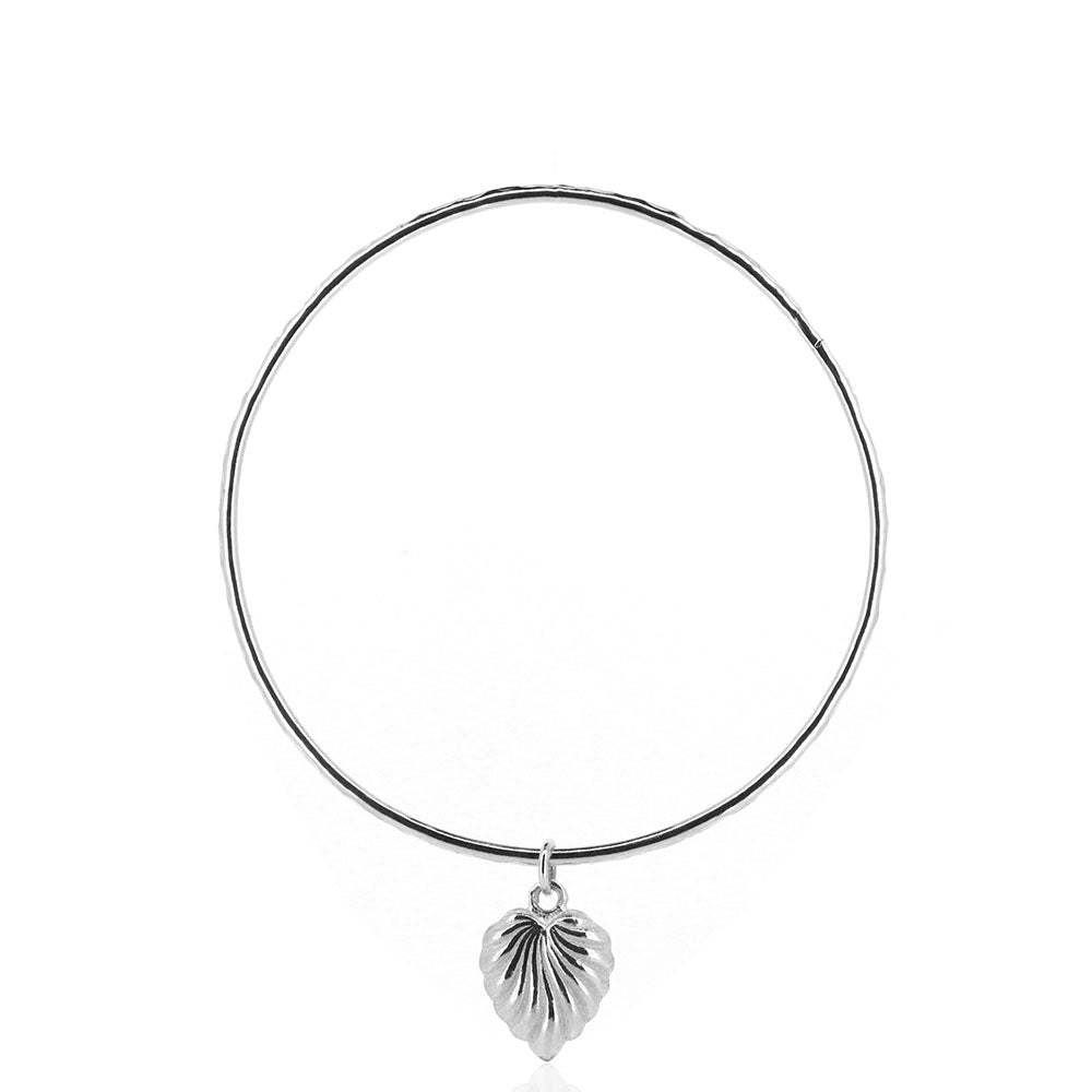 Scalloped Heart Charm Bangle - Sterling Silver
