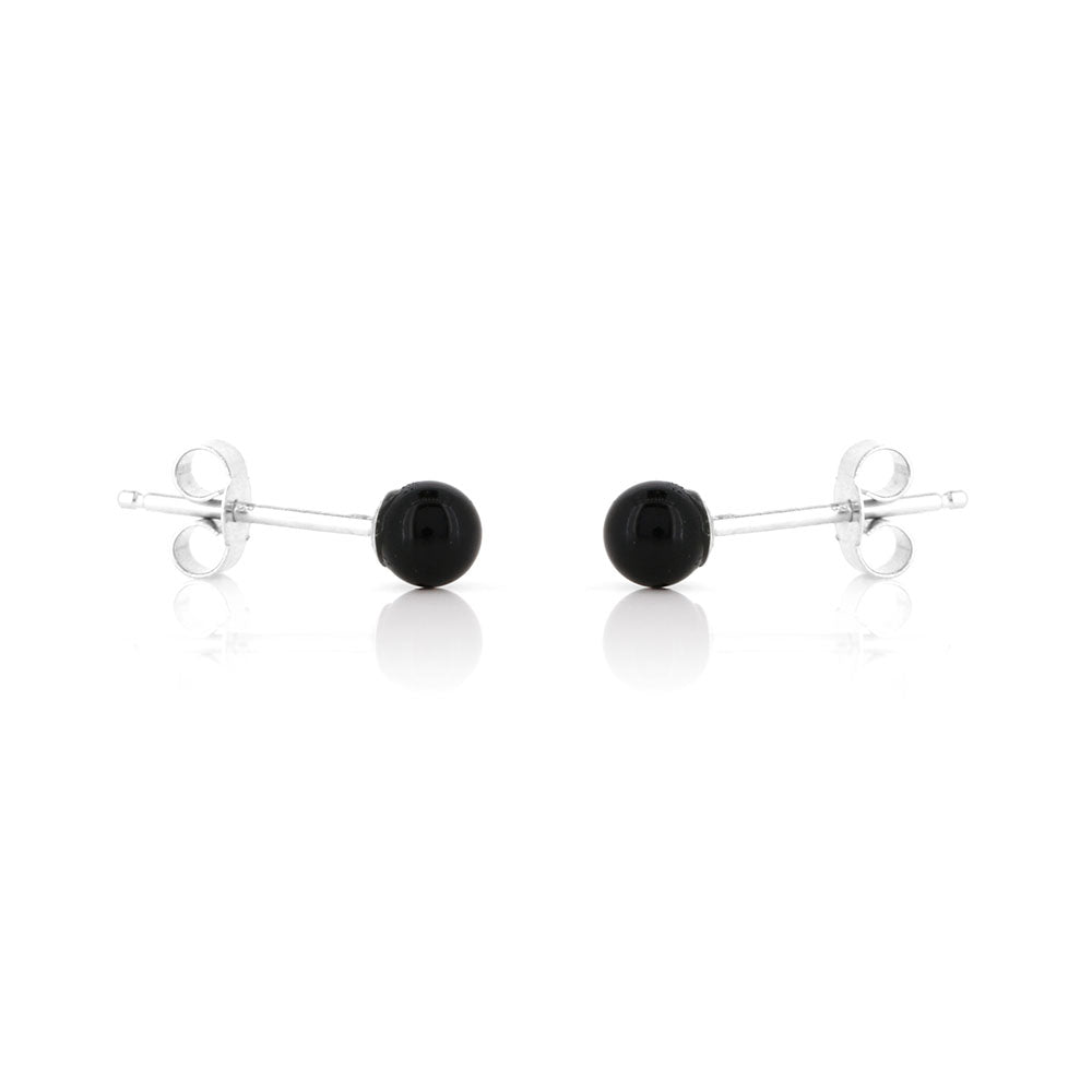 Alyssia Onyx 4mm Stud Earrings - Sterling Silver Stud Earrings