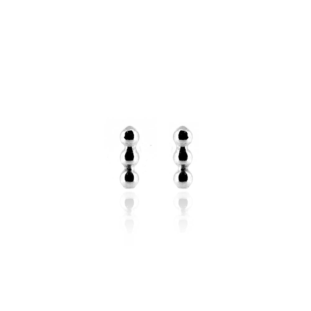 Solar Beaded Line Bar Small Stud Earrings - Sterling Silver Stud Earrings