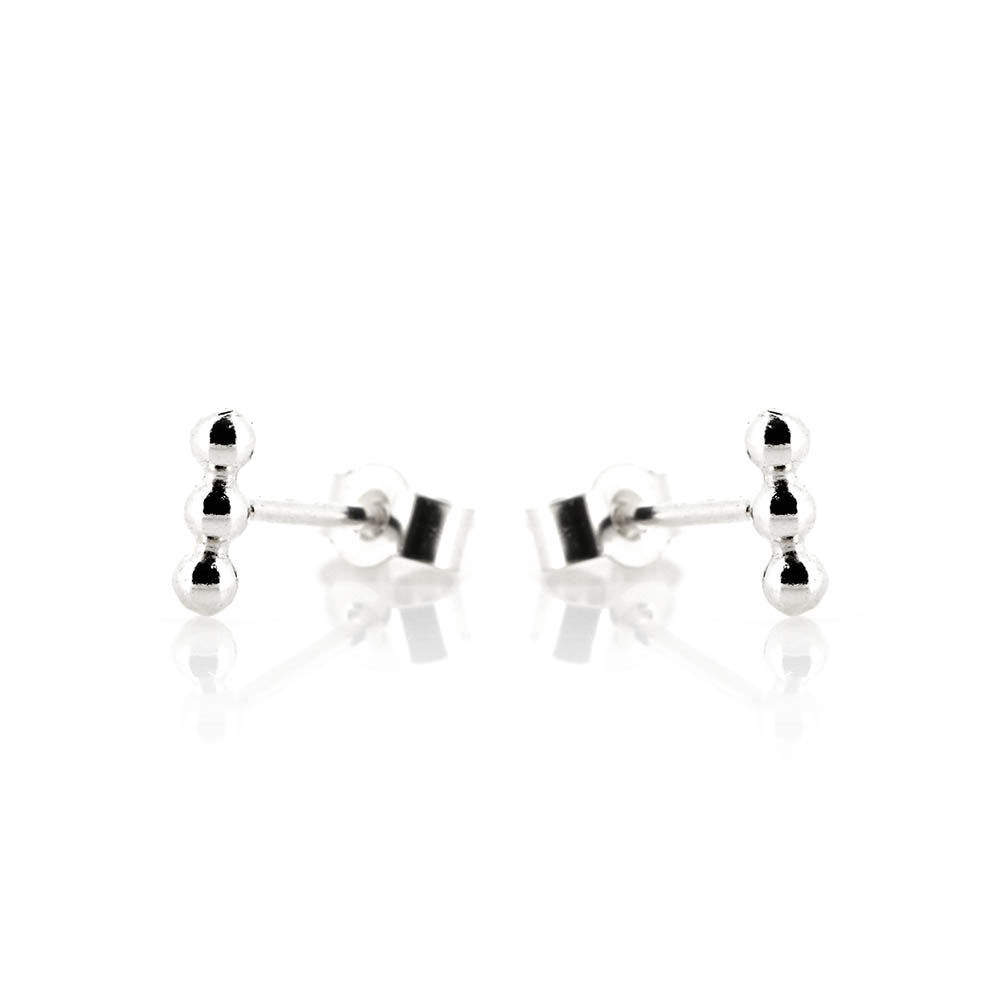 Solar Beaded Line Bar Small Stud Earrings - Sterling Silver Stud Earrings