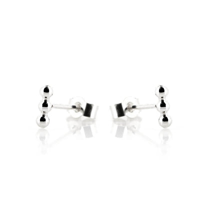 Solar Beaded Line Bar Small Stud Earrings - Sterling Silver Stud Earrings