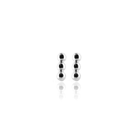 Solar Beaded Line Bar Small Stud Earrings - Sterling Silver Stud Earrings