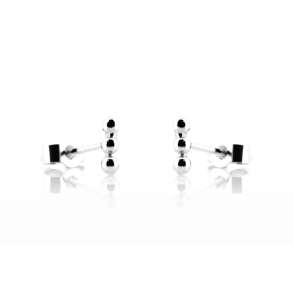 Solar Beaded Line Bar Small Stud Earrings - Sterling Silver Stud Earrings
