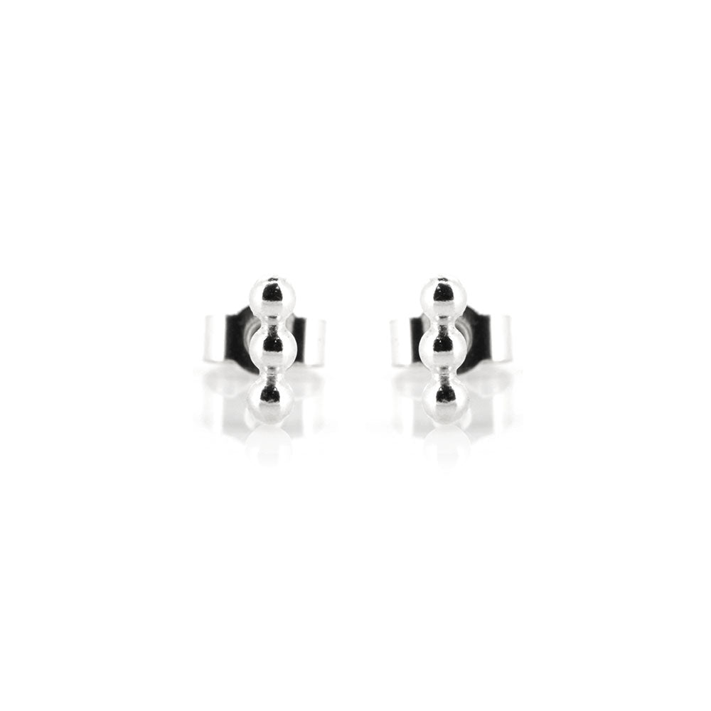 Solar Beaded Line Bar Small Stud Earrings - Sterling Silver Stud Earrings