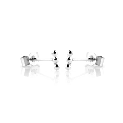 Solar Beaded Micro Line Bar Stud Earrings - Sterling Silver Stud Earrings