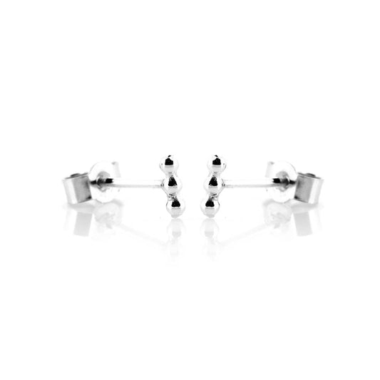 Solar Beaded Micro Line Bar Stud Earrings - Sterling Silver Stud Earrings