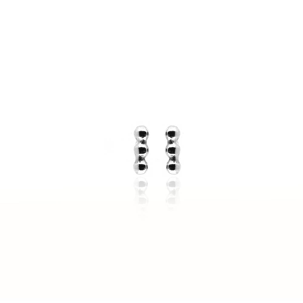 Solar Beaded Micro Line Bar Stud Earrings - Sterling Silver Stud Earrings