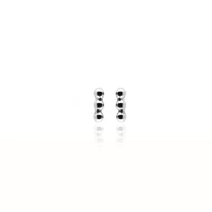Solar Beaded Micro Line Bar Stud Earrings - Sterling Silver Stud Earrings