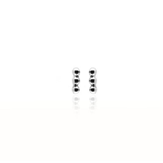 Solar Beaded Micro Line Bar Stud Earrings - Sterling Silver Stud Earrings