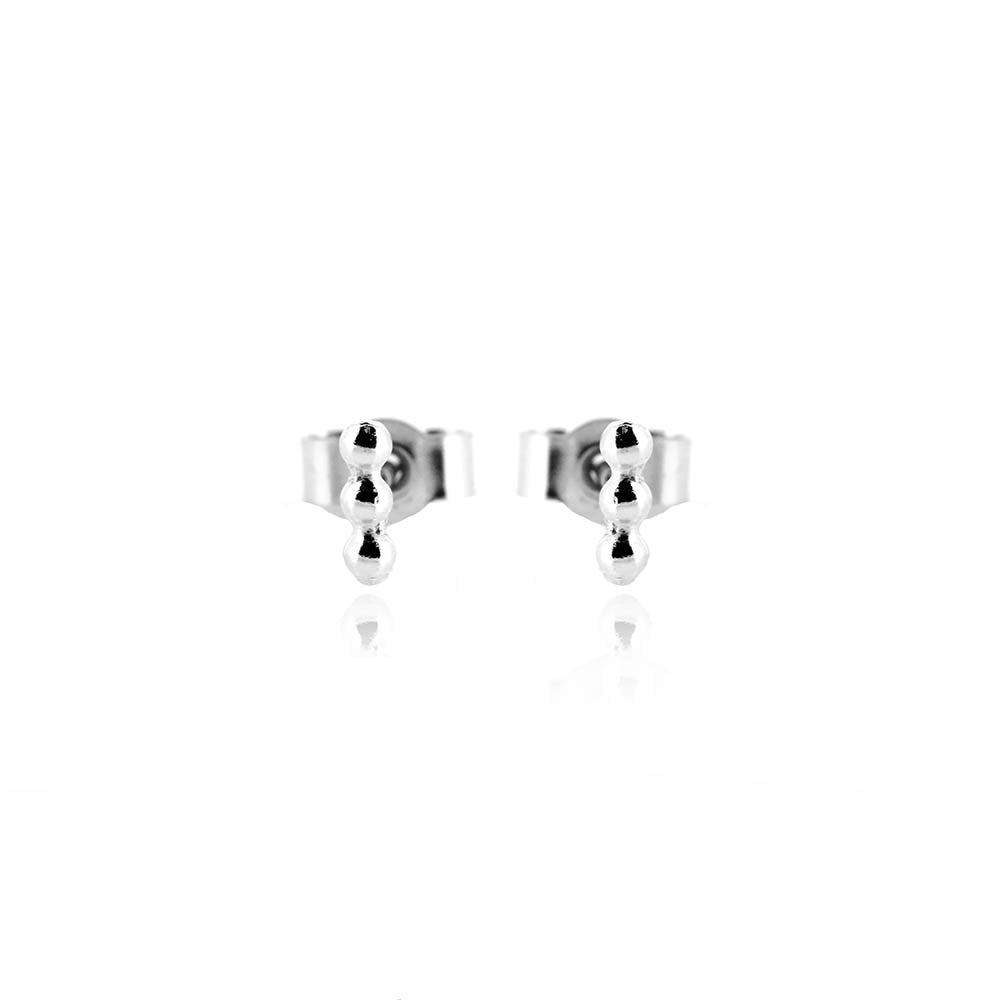 Solar Beaded Micro Line Bar Stud Earrings - Sterling Silver Stud Earrings