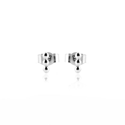 Solar Beaded Micro Line Bar Stud Earrings - Sterling Silver Stud Earrings