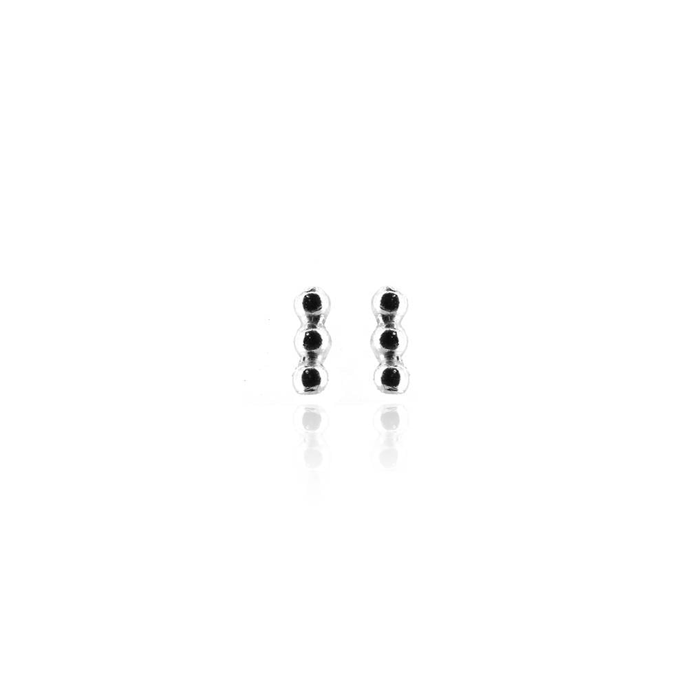 Solar Beaded Micro Line Bar Stud Earrings - Sterling Silver Stud Earrings