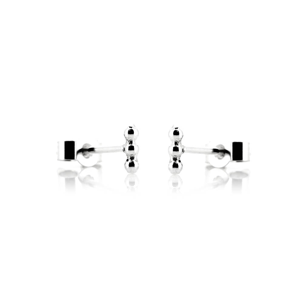 Solar Beaded Micro Line Bar Stud Earrings - Sterling Silver Stud Earrings