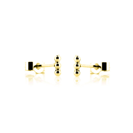 Solar Beaded Micro Line Bar Beaded Stud Earrings - Yellow Gold Vermeil Stud Earrings
