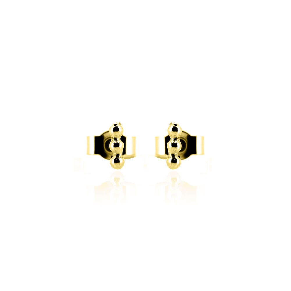 Solar Beaded Micro Line Bar Beaded Stud Earrings - Yellow Gold Vermeil Stud Earrings
