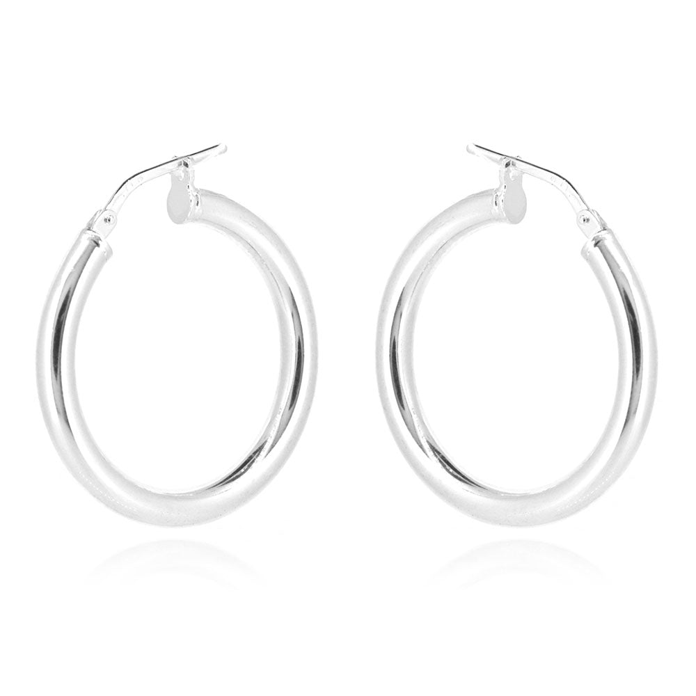 Creole Heavyweight Plain 26mm Hollow Hoop Earrings - Sterling Silver Hoop Earrings