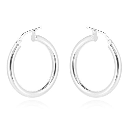 Creole Heavyweight Plain 26mm Hollow Hoop Earrings - Sterling Silver Hoop Earrings
