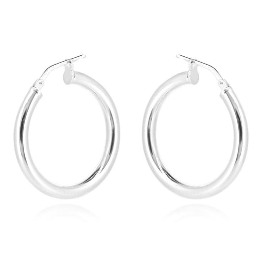 Creole Heavyweight Plain 26mm Hollow Hoop Earrings - Sterling Silver Hoop Earrings