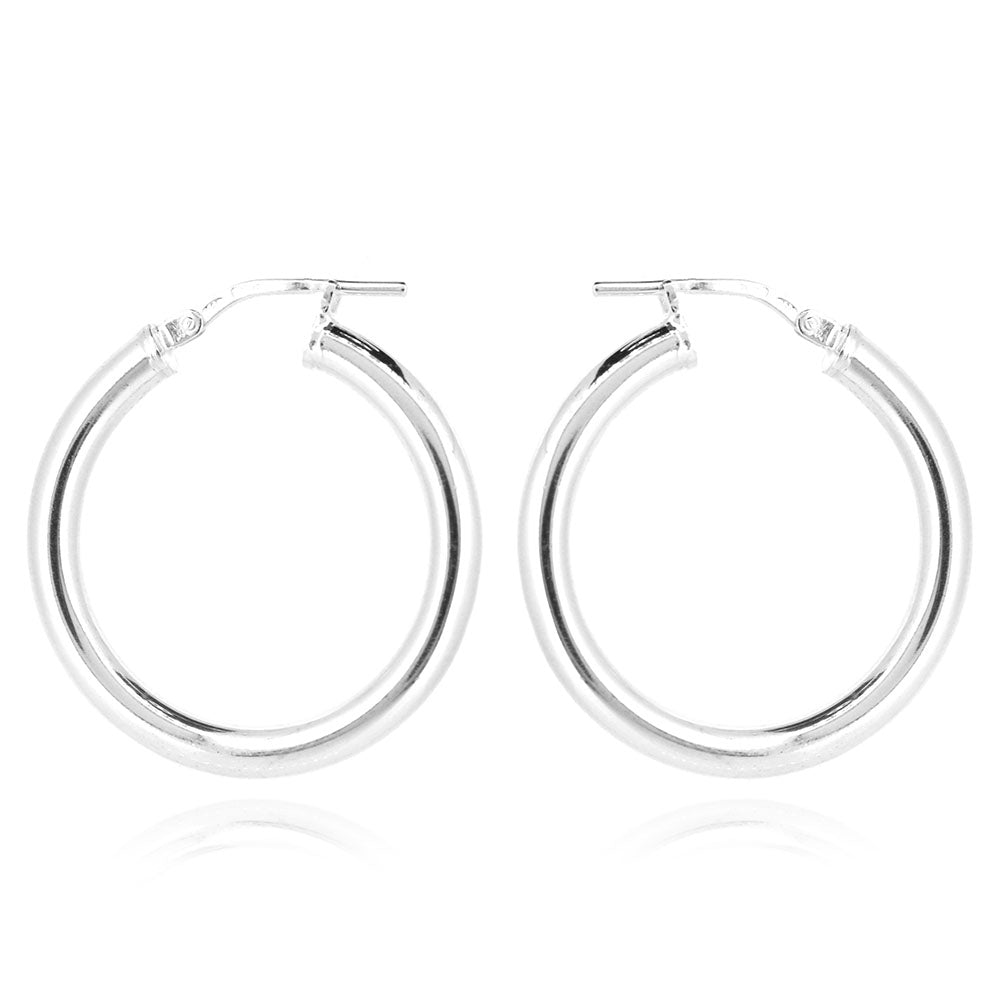 Creole Heavyweight Plain 26mm Hollow Hoop Earrings - Sterling Silver Hoop Earrings