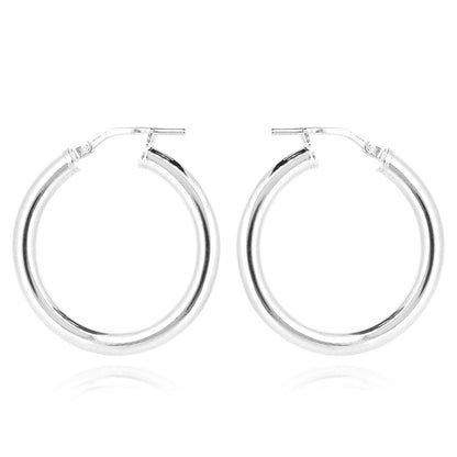 Creole Heavyweight Plain 26mm Hollow Hoop Earrings - Sterling Silver Hoop Earrings